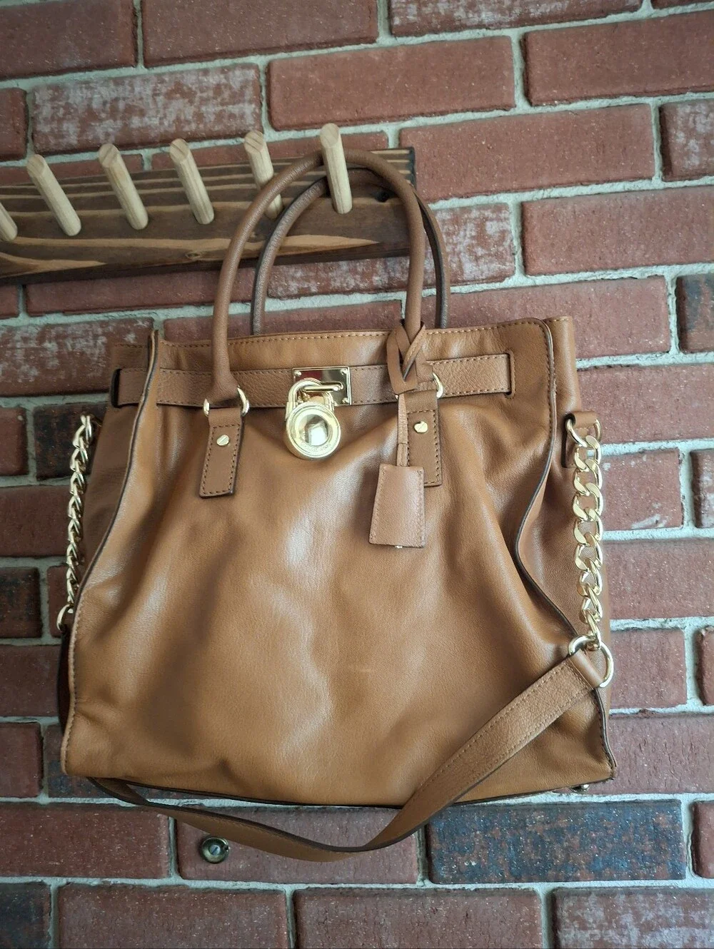 Classic Tan Michael Kors Satchel Handbag with Gold Hardware